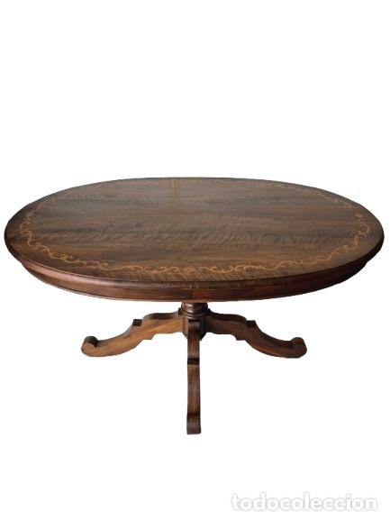 Antiques: Mesa de Centro, Comedor Ovalada - Madera Maciza de Nogal y Marqueter&iacute;a
