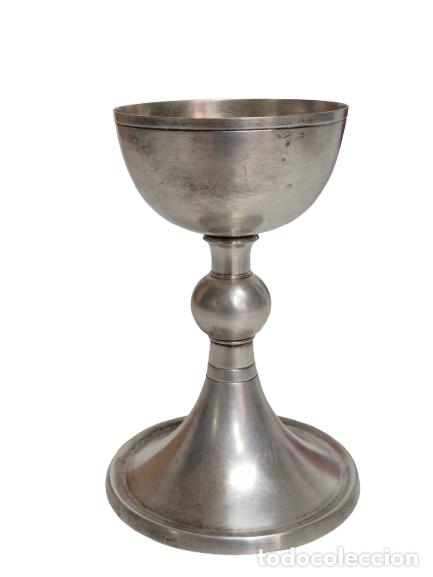 Antiques: Antiguo C&aacute;liz Lit&uacute;rgico Plateado - Ba&ntilde;o de Plata, Interior Dorado - S.XIX