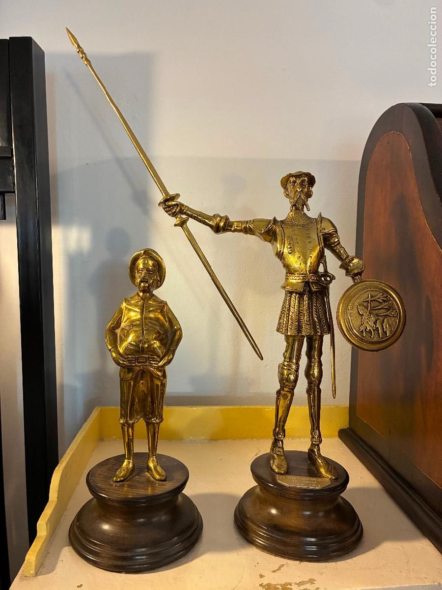 Antig&uuml;edades: Don Quijote de la Mancha y Sancho Panza bronce logotipo bas&eacute; a&eacute;rea de los llanos Ala 14 Albacete