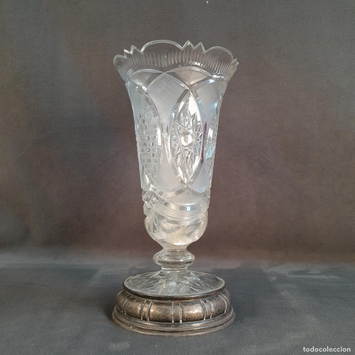 Antiques: JARR&Oacute;N FLORERO DE SOBREMESA REALIZADO EN CRISTAL TALLADO. BASE EN PLATA. PRINCIPIOS S. XX.