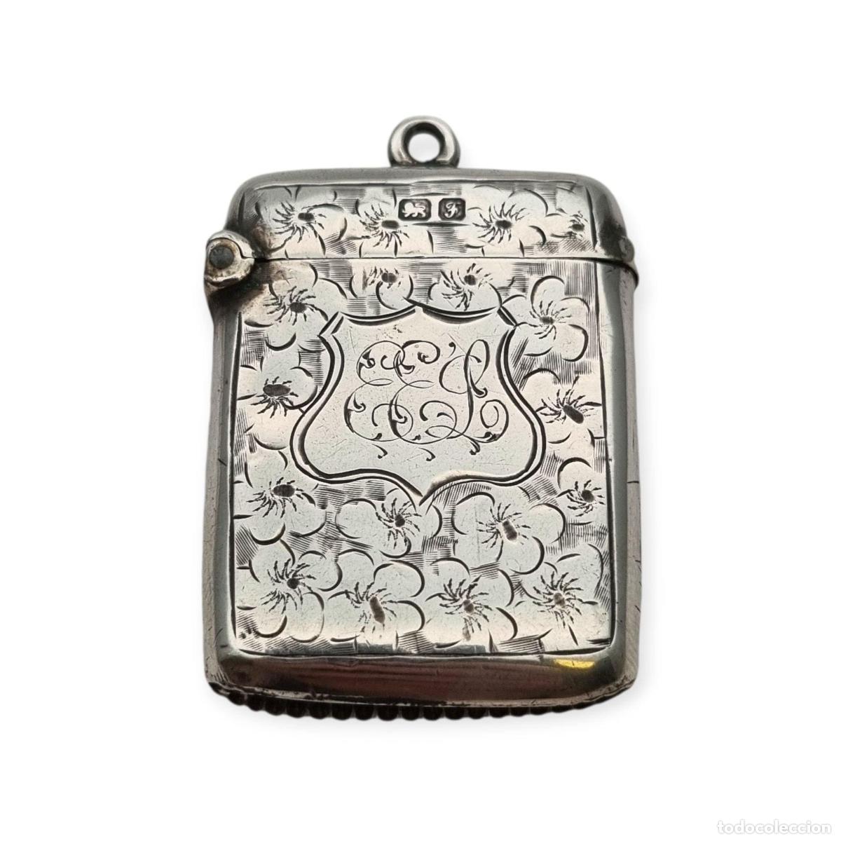 Antiques: Caja de cerillas floral de plata eduardiana para chatelain, Birmingham Smith & Bartlam, c.1910