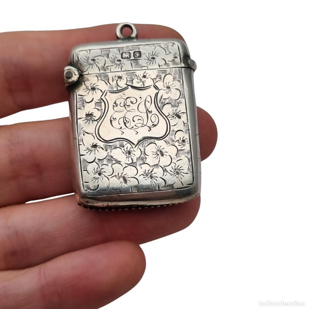 Antig&uuml;edades: Caja de cerillas floral de plata eduardiana para chatelain, Birmingham Smith & Bartlam, c.1910