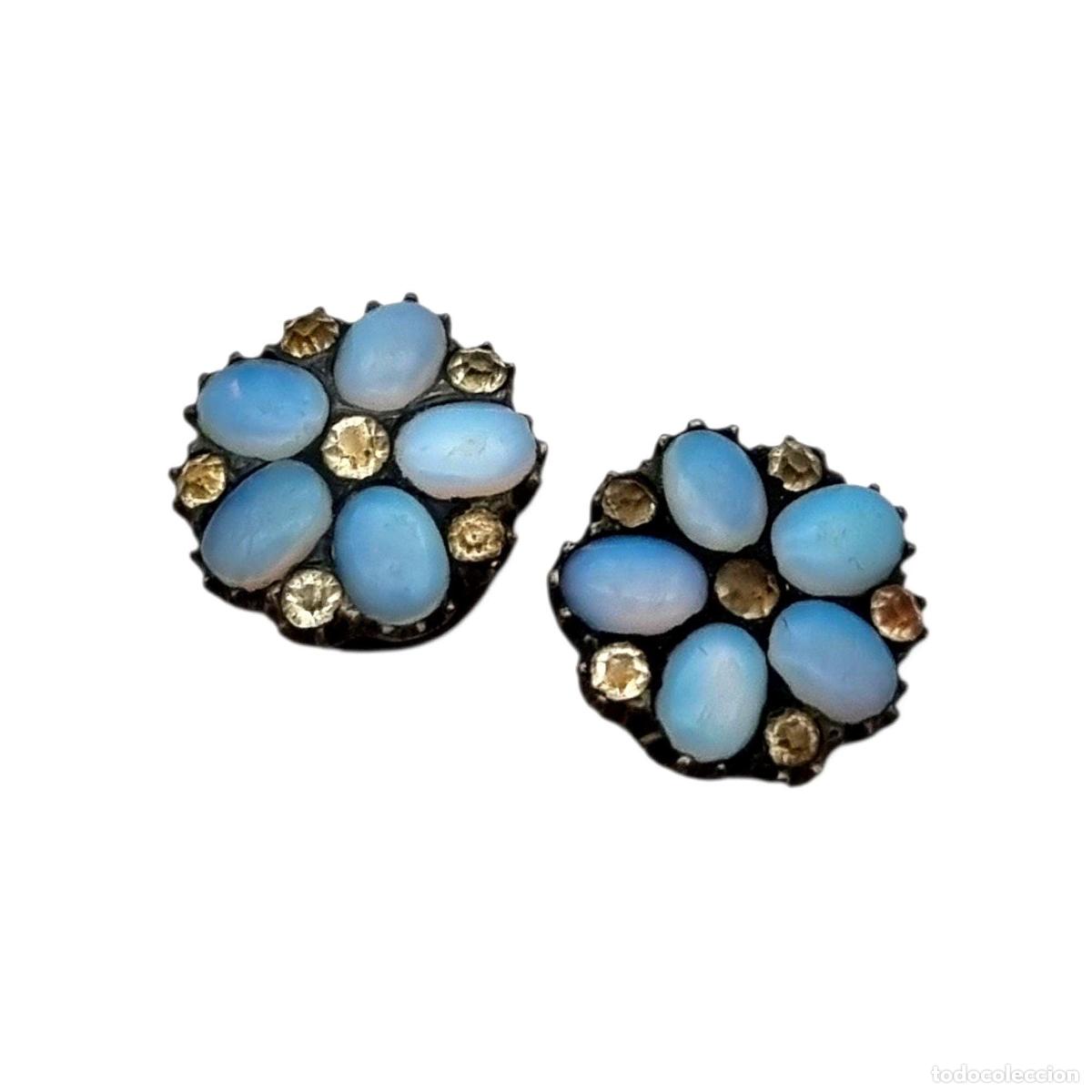 Antiques: Botones de pechera plata con vidrio opalescente y estr&aacute;s estilo eduardiano circa 1900