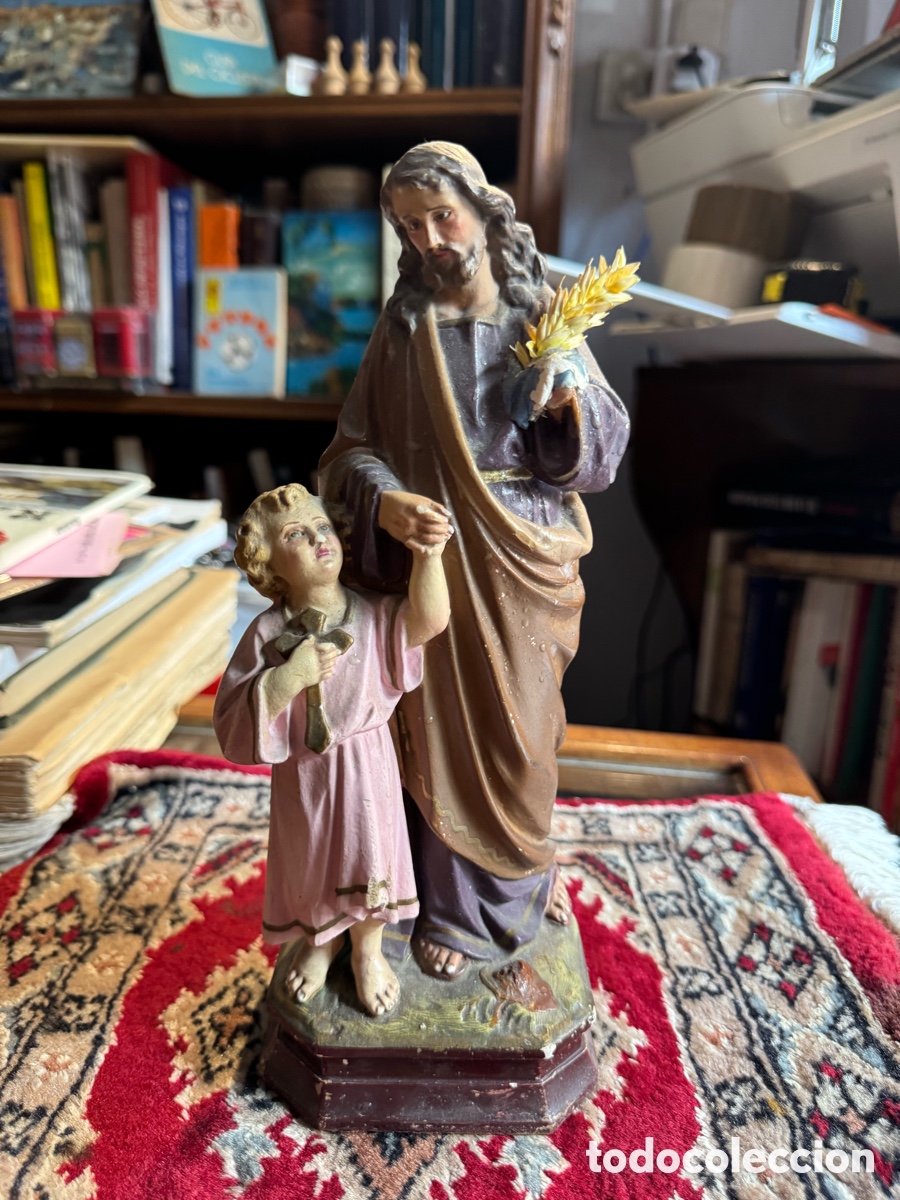 Antig&uuml;edades: Figura religiosa San Jos&eacute; y ni&ntilde;o Jes&uacute;s Olot