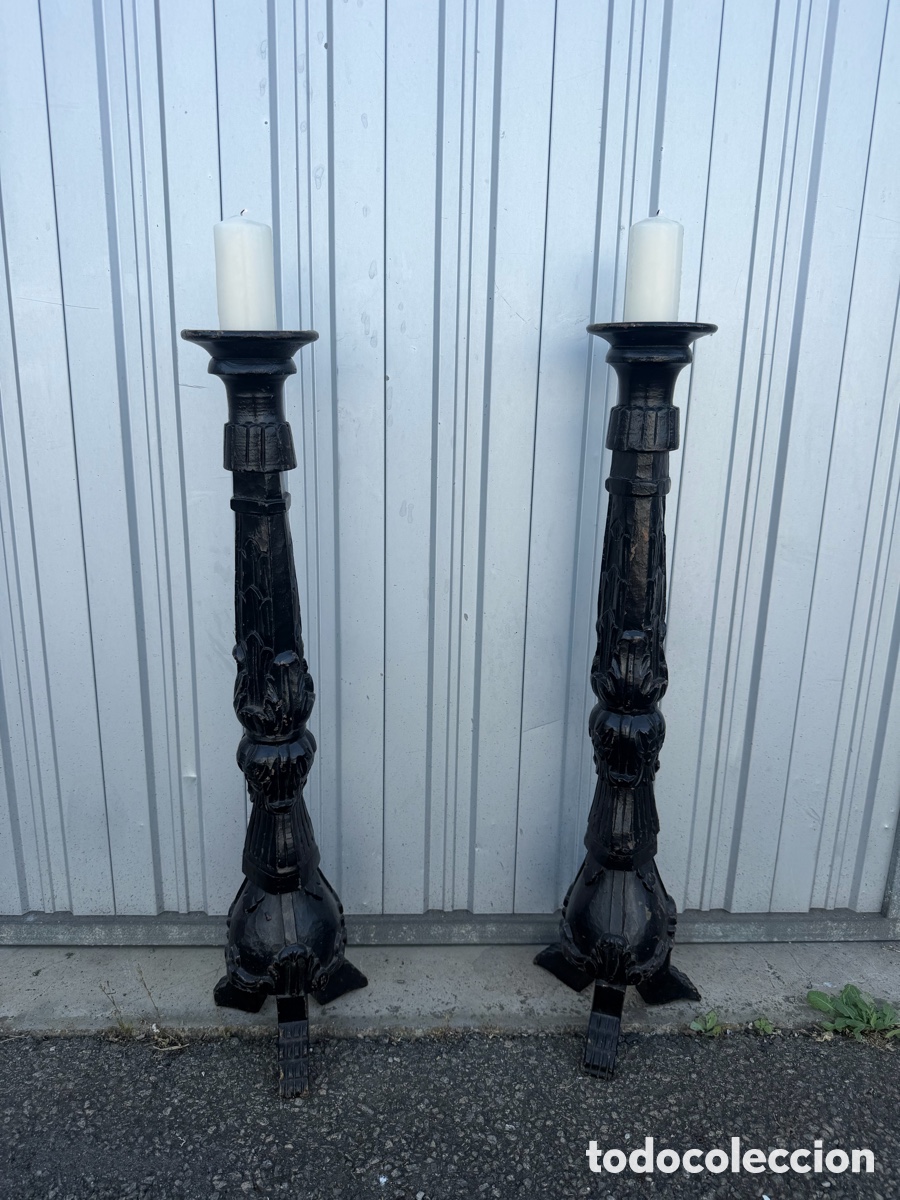 Antig&uuml;edades: Pareja Candelabros G&oacute;ticos Antiguos Iglesia