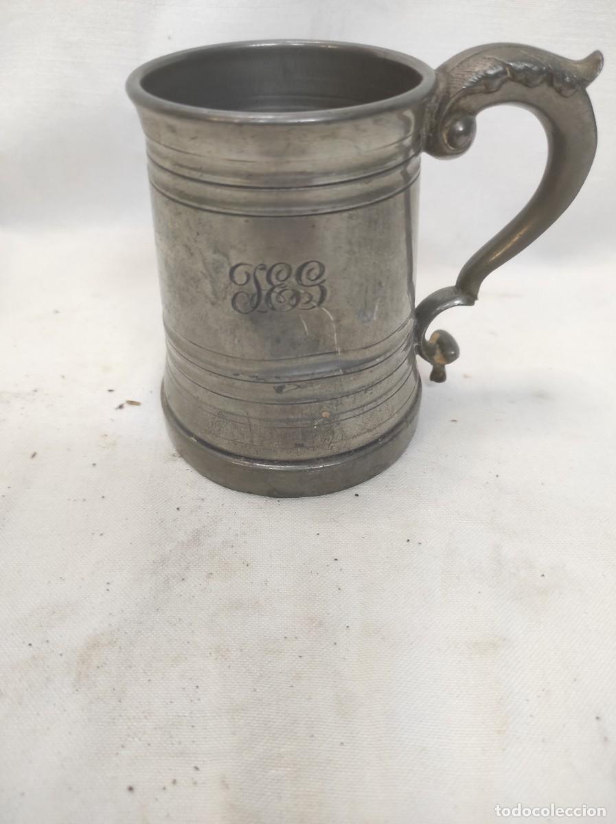 Antig&uuml;edades: Preciosa taza o jarra de peltre, de esta&ntilde;o, inglesa, coleccionable!