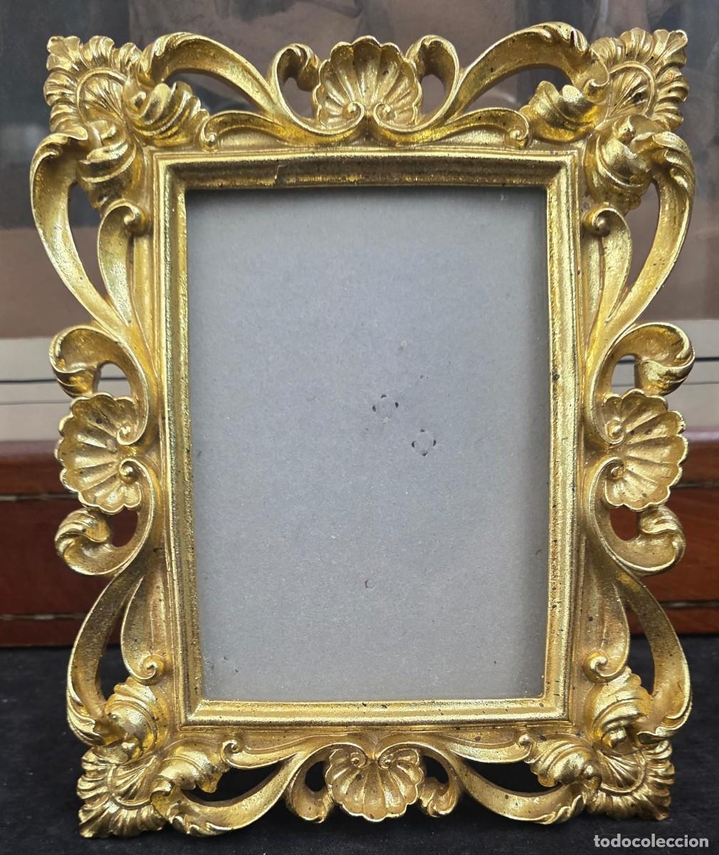 Antig&uuml;edades: Marco de Fotos Antiguo Estilo Rococ&oacute; Dorado para Sobremesa o Pared 25x20 cm