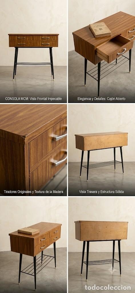 Antig&uuml;edades: Consola Recibidor Vintage Estilo Mid-Century Modern - A&ntilde;os 60 Original