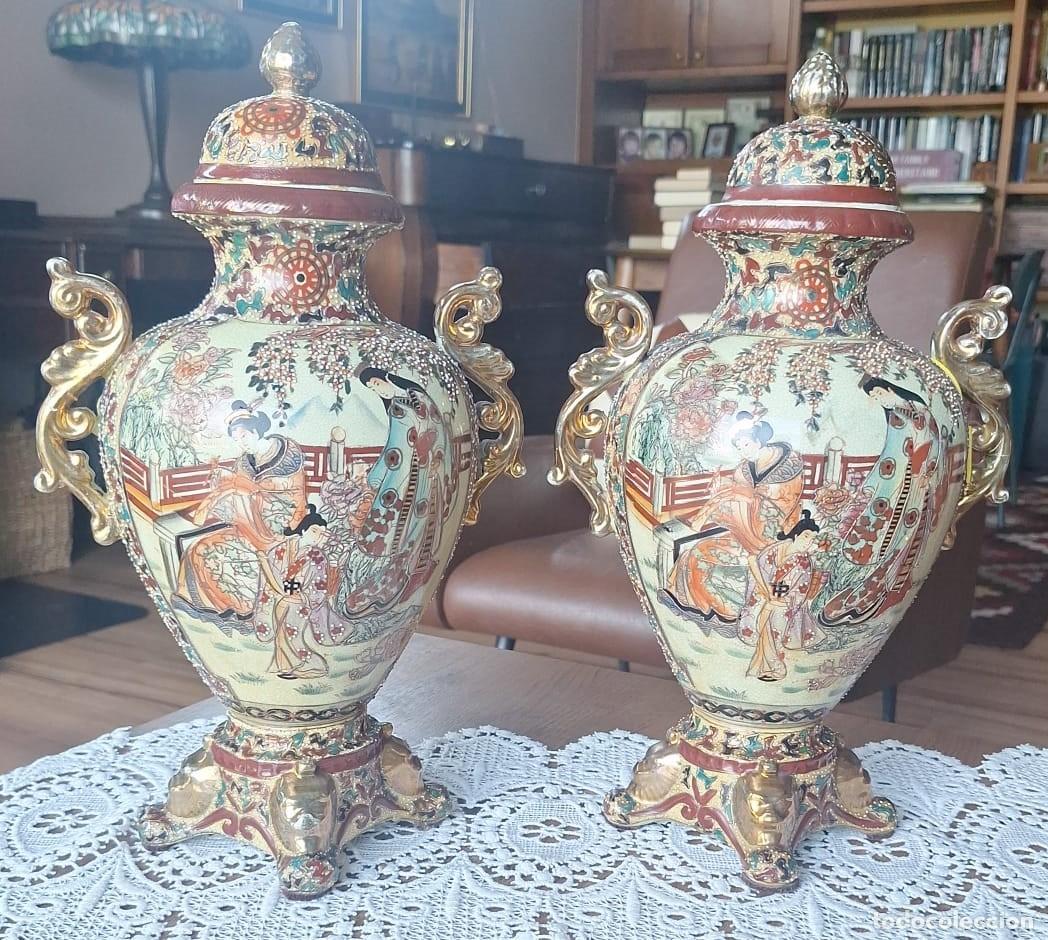 Antiguidades: Pareja de Jarrones Tibor Estilo Satsuma