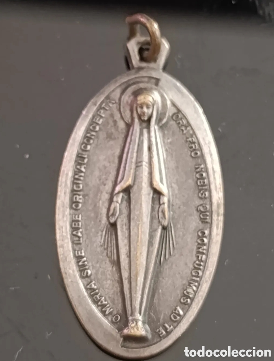 Antig&uuml;edades: Gran medalla Milagrosa antigua,Virgen Mar&iacute;a, inscripci&oacute;nes en latin