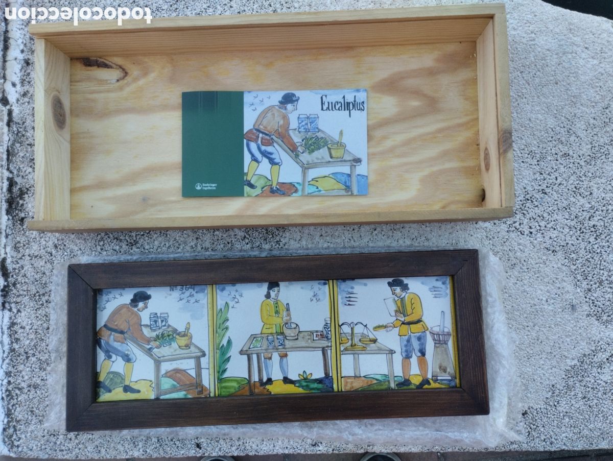 Antig&uuml;edades: Plaf&oacute;n de tres azulejos actividades antiguo farmac&eacute;utico