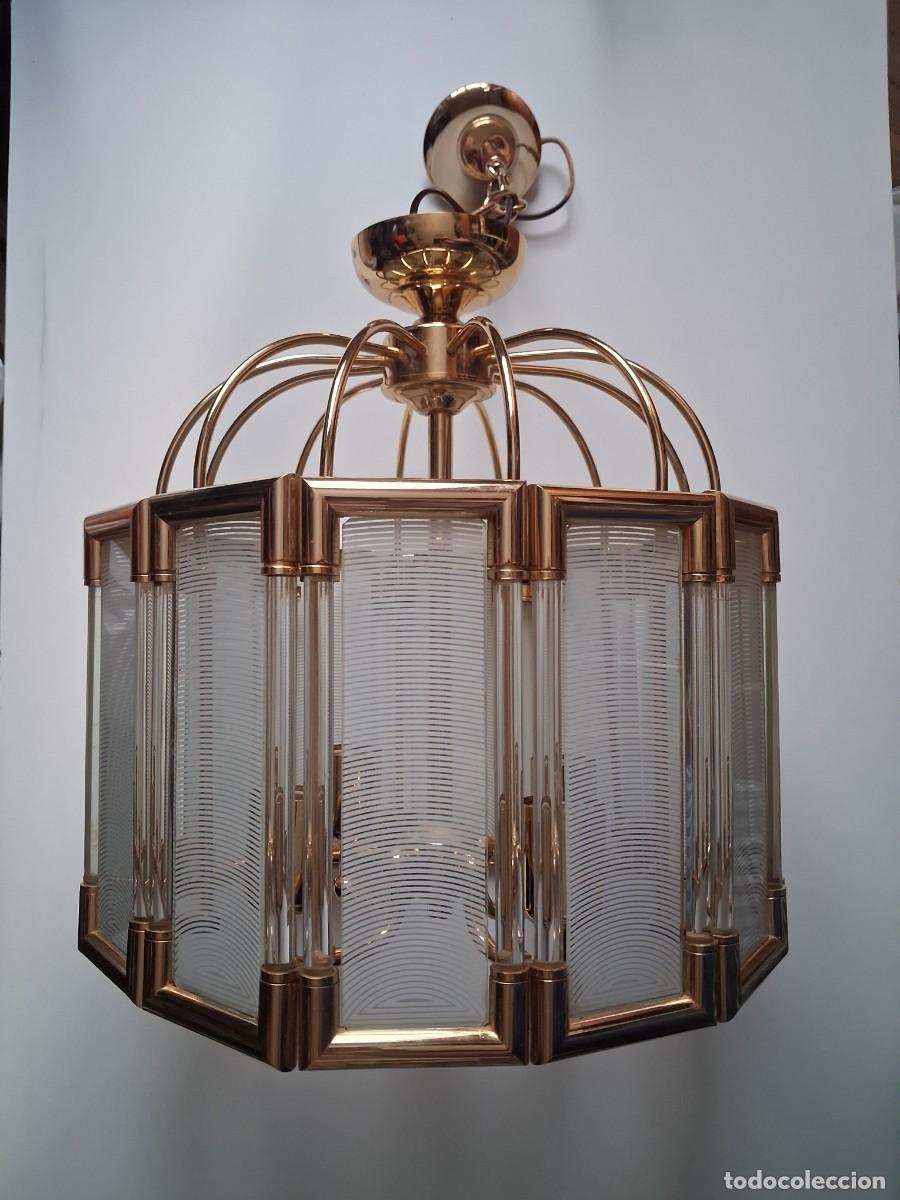 Antig&uuml;edades: Elegante l&aacute;mpara cristal-metal, a&ntilde;os 90