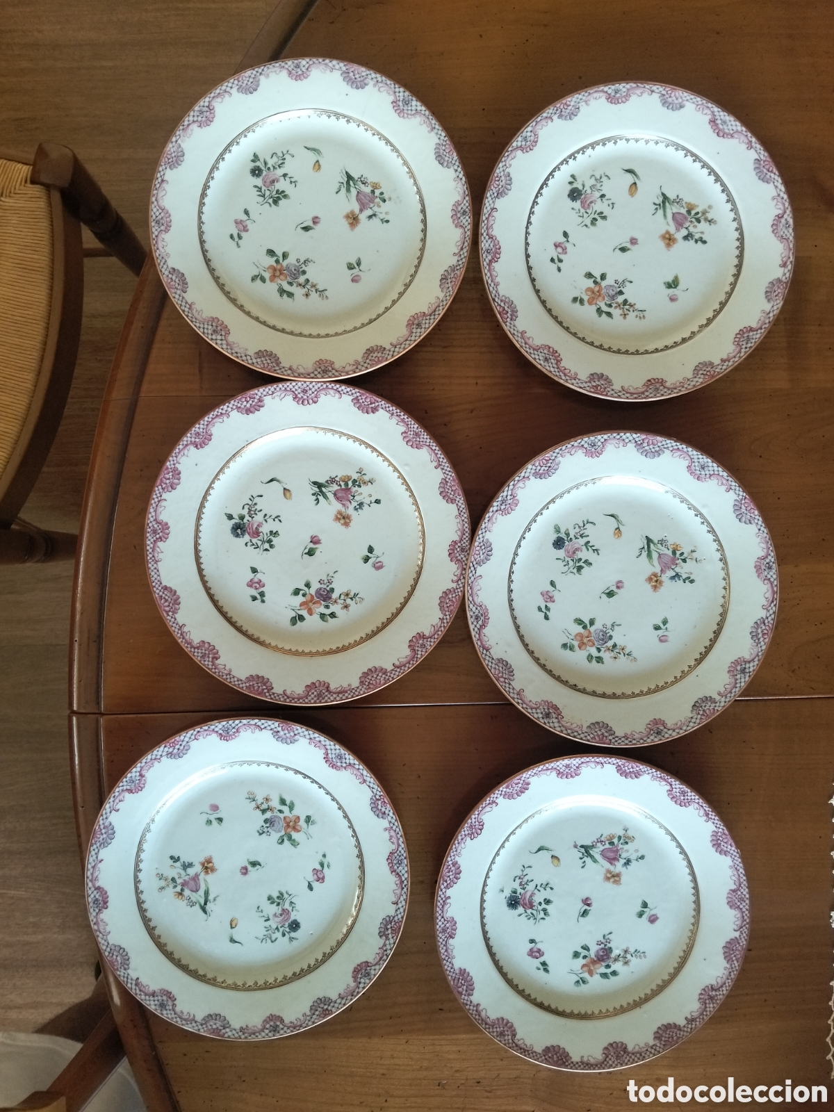 Antig&uuml;edades: Lote 6 Platos Porcelana China Compa&ntilde;&iacute;a De Las Indias Siglo XVIII Familia Rosa Qing