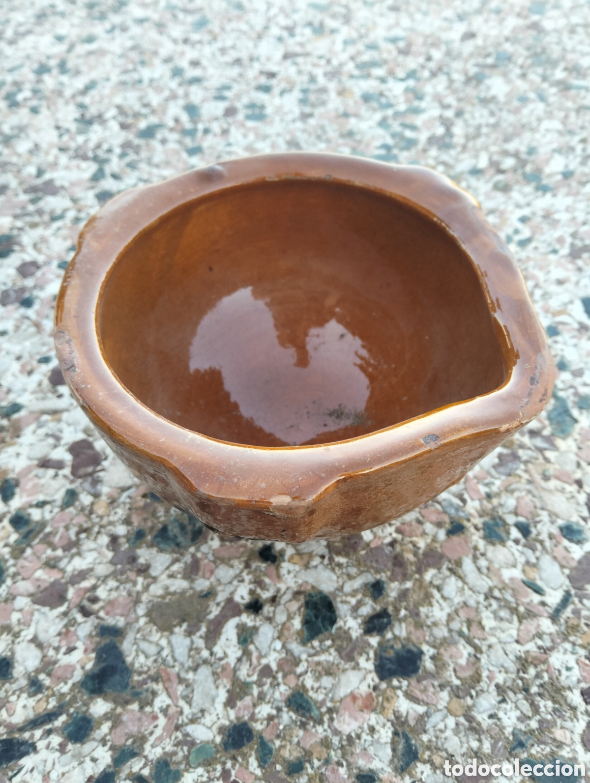 Antiguidades: Antiguo Almirez cer&aacute;mica de terracota marr&oacute;n bol mortero