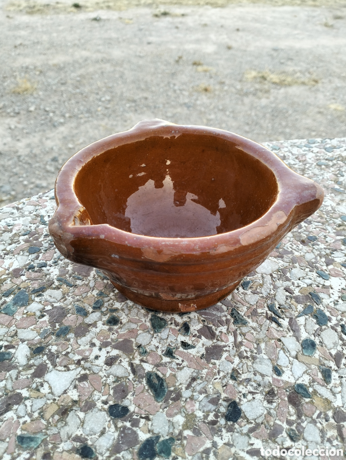 Antiques: Antiguo mortero / Almirez de ceramica vidriada en marr&oacute;n de los a&ntilde;os 20-30