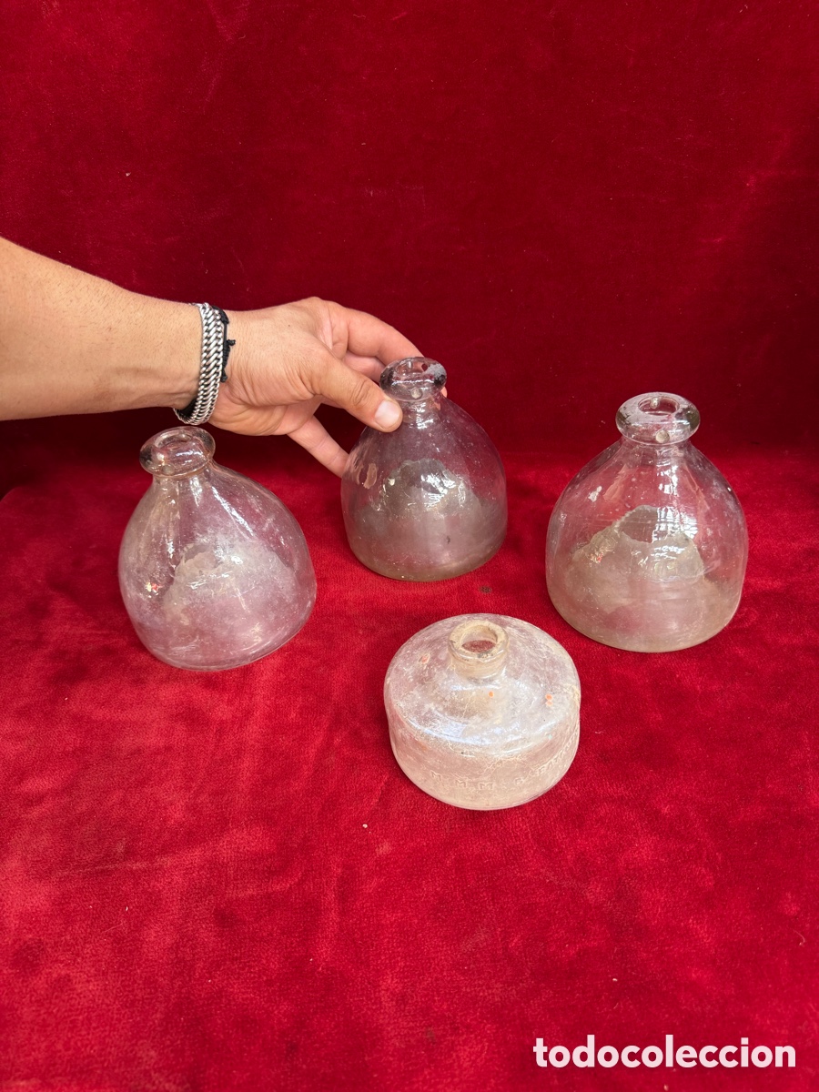 Antig&uuml;edades: Lote de 4 atrapamoscas antiguos de cristal!
