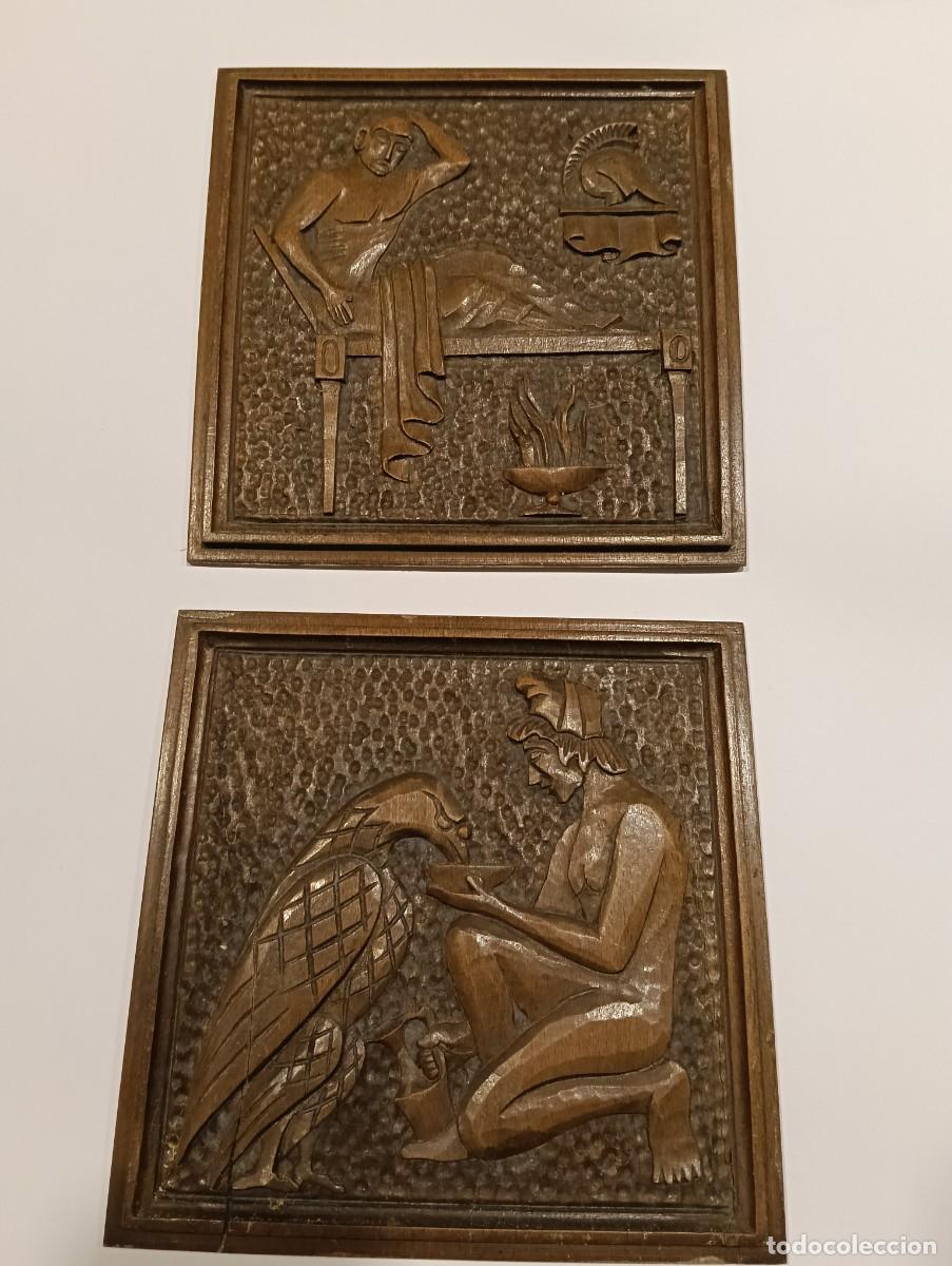 Antig&uuml;edades: Pareja de Plafones Antiguos de Madera Tallada - Escenas Mitol&oacute;gicas Neocl&aacute;sicas - Ideal Restauraci&oacute;n