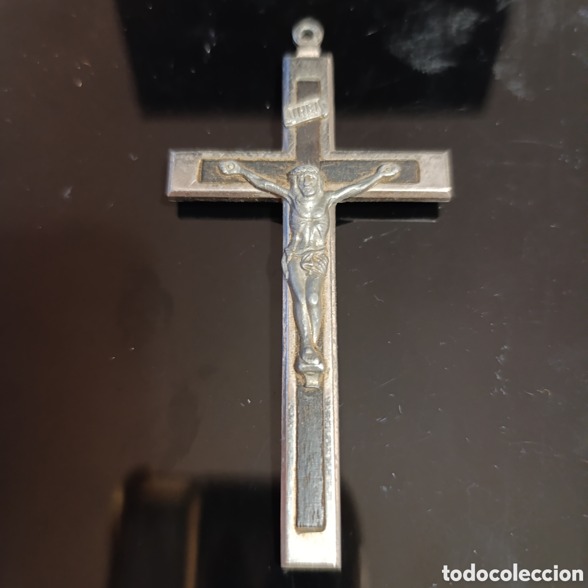 Antig&uuml;edades: Crucifijo pectoral con &eacute;bano,bendecida Jerusal&eacute;n,principios s.xx