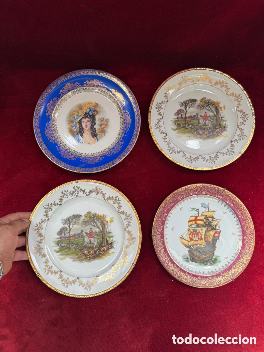 Antiques: Lote de 4 bonitos platos antiguos,Limoges,Santa Clara,etc