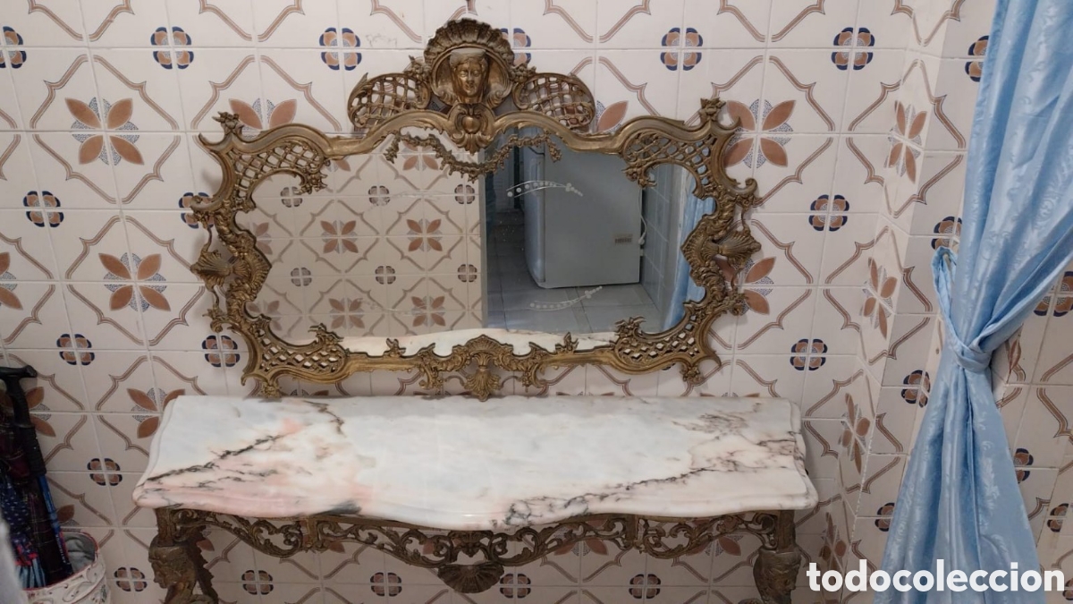 Antiguidades: Espectacular consola antigua de bronce con espejo y m&aacute;rmol &ndash; A&ntilde;os 60&rdquo;