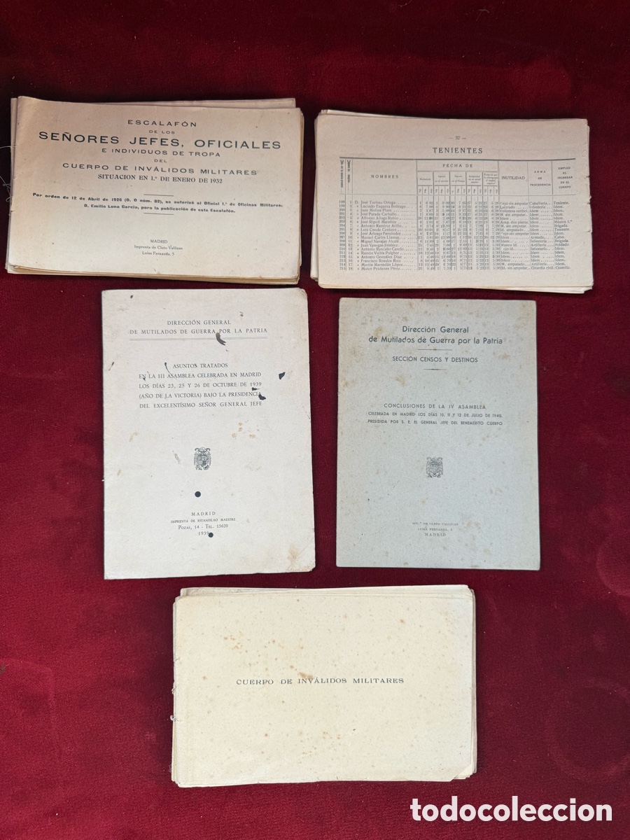 Antig&uuml;edades: Lote actas,cuerpo de invalidos militares!a&ntilde;os 30-40