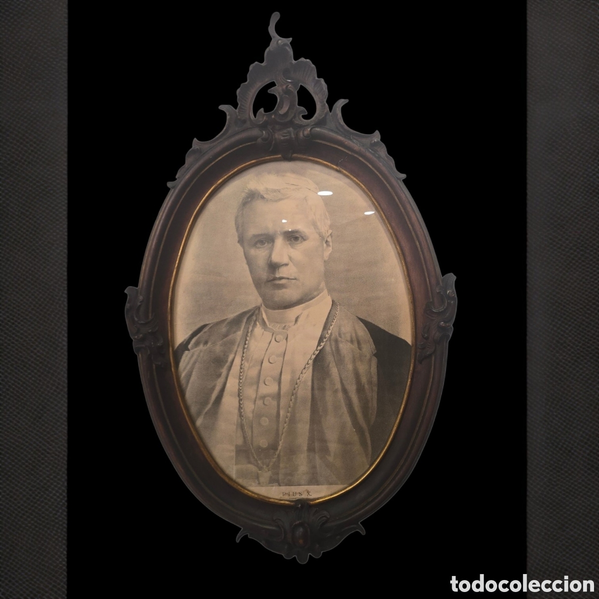 Antiguidades: Bonito marco de madera con imagen del Papa P&iacute;o X
