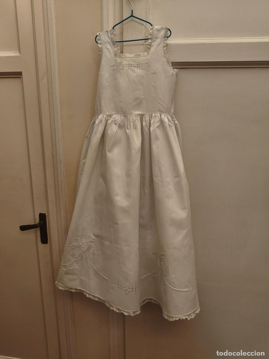 Antig&uuml;edades: VESTIDO LENCERO-ENAGUA DE ALGOD&Oacute;N BORDADO Y ENCAJE VALENCIENNES NI&Ntilde;A