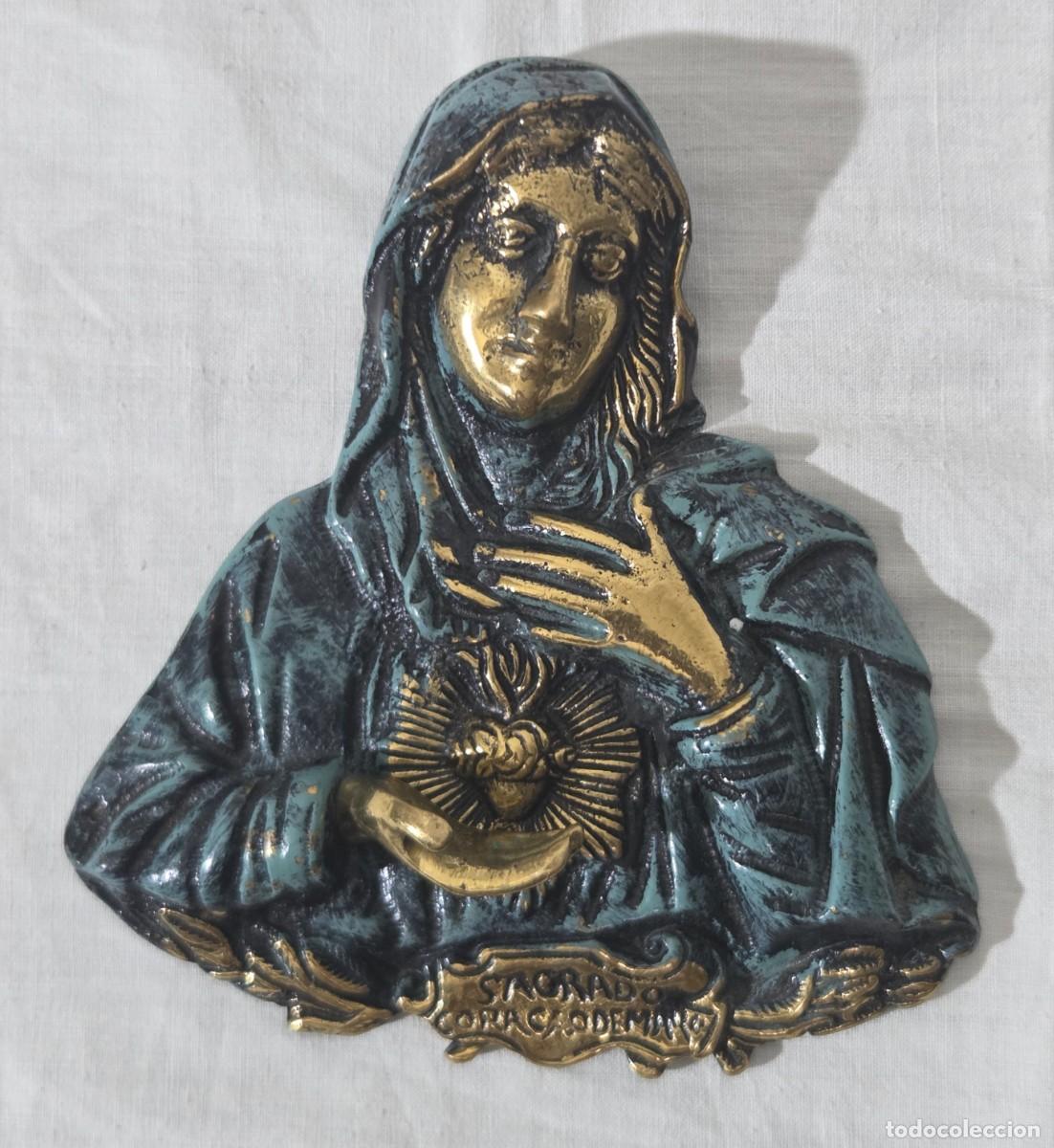 Antig&uuml;edades: Relieve en bronce del Sagrado Coraz&oacute;n de Maria para puerta - Foto 2
