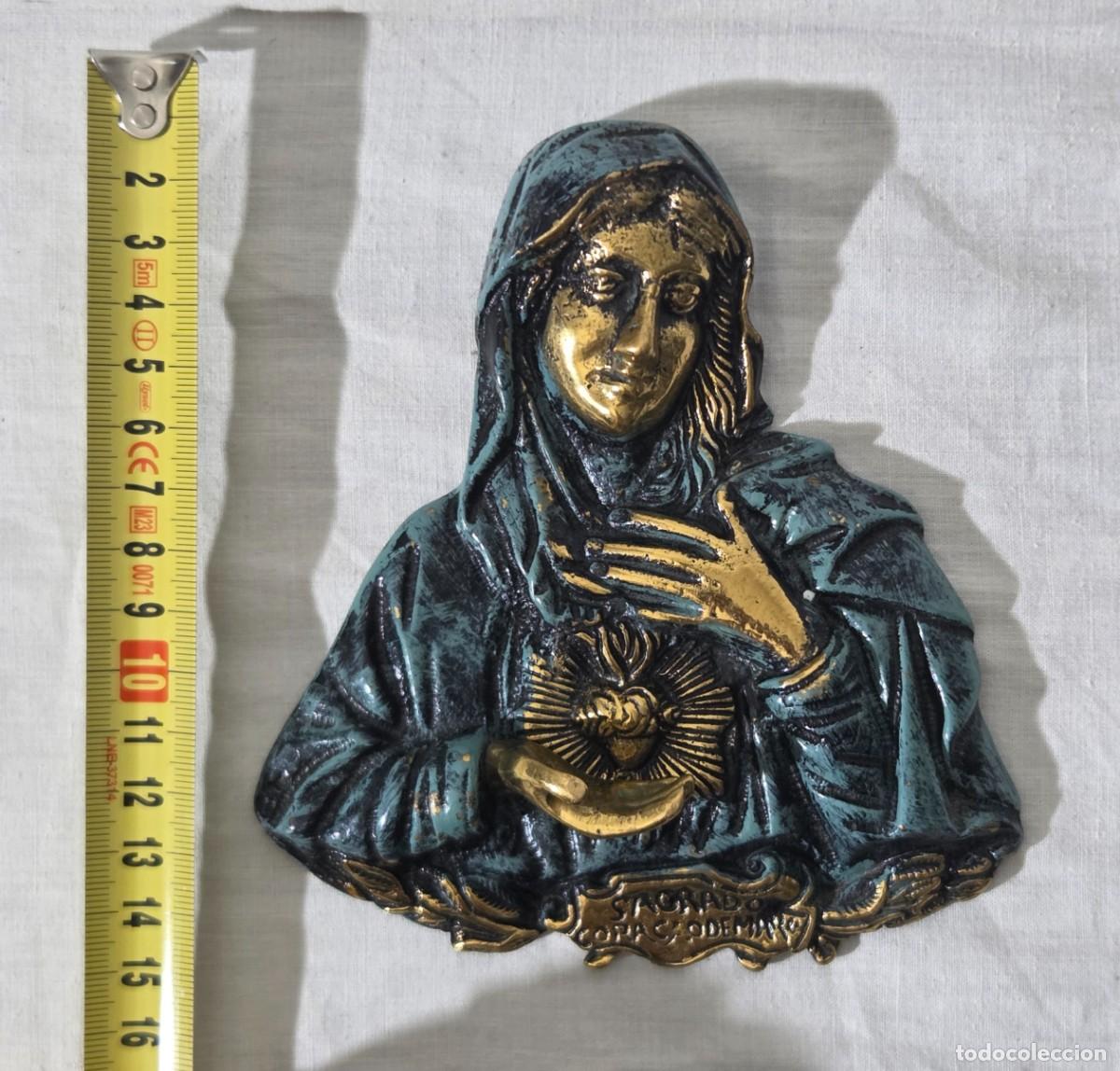 Antig&uuml;edades: Relieve en bronce del Sagrado Coraz&oacute;n de Maria para puerta - Foto 8
