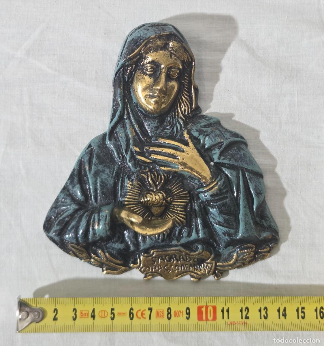 Antig&uuml;edades: Relieve en bronce del Sagrado Coraz&oacute;n de Maria para puerta - Foto 9