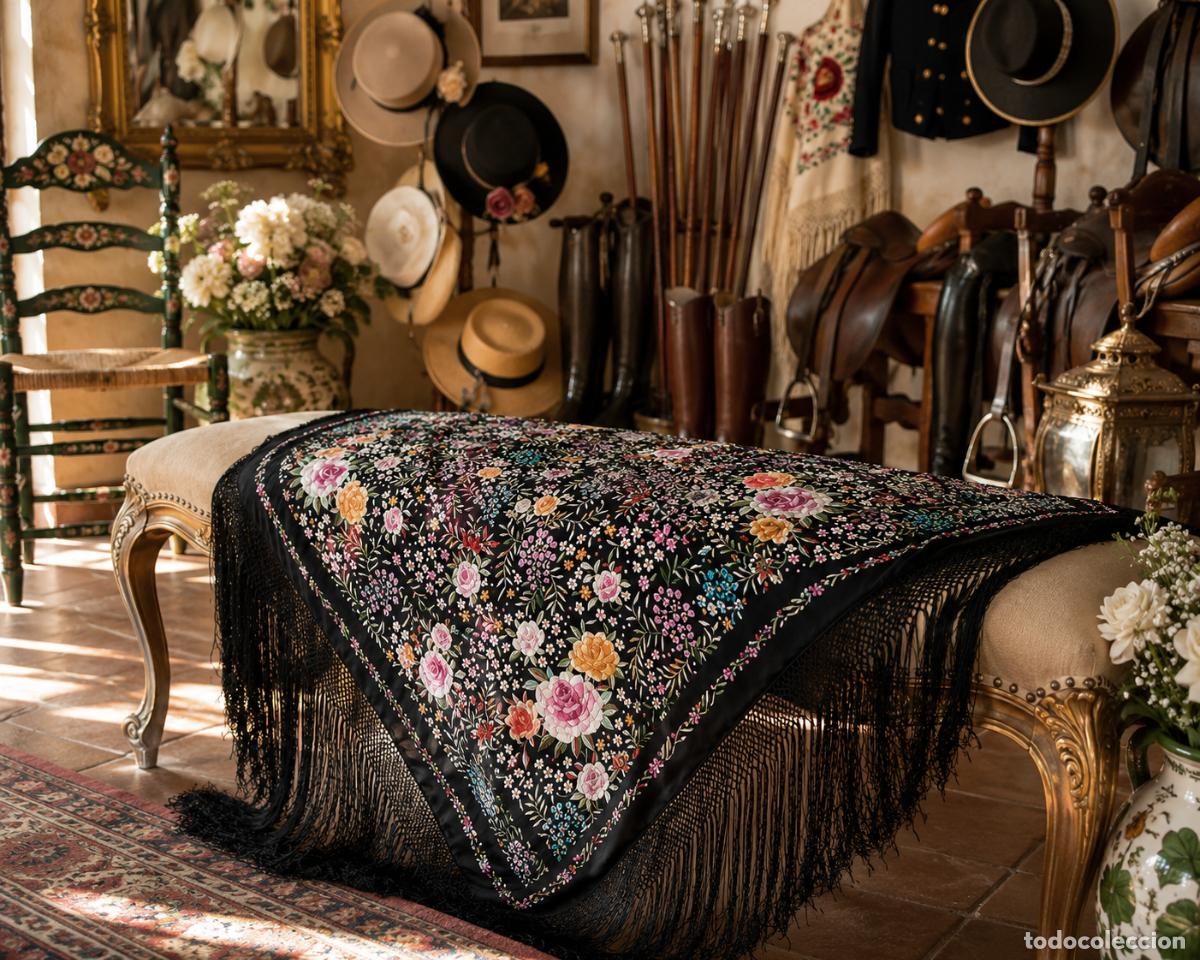Antig&uuml;edades: EXCEPCIONAL MANTON CHINO VINTAGE &middot; 100 % SEDA, BORDADO A MANO Y EN SU ESTUCHE ORIGINAL &middot; CERTIFICADO