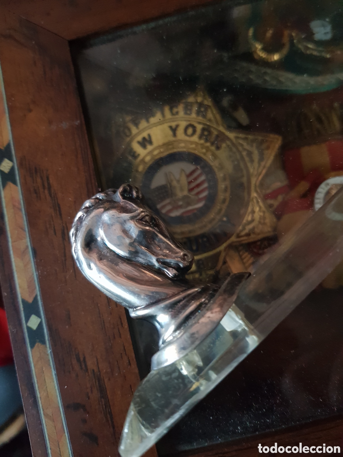 Antig&uuml;edades: LUPA DE PLATA Y METACRILATO PARA LIBROS DE LA CABEZA DE UN CABALLO