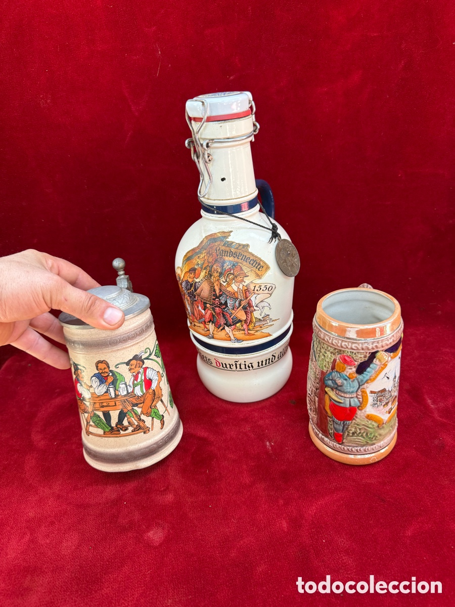 Antig&uuml;edades: Lote botella y jarras de cerveza Alemanas!