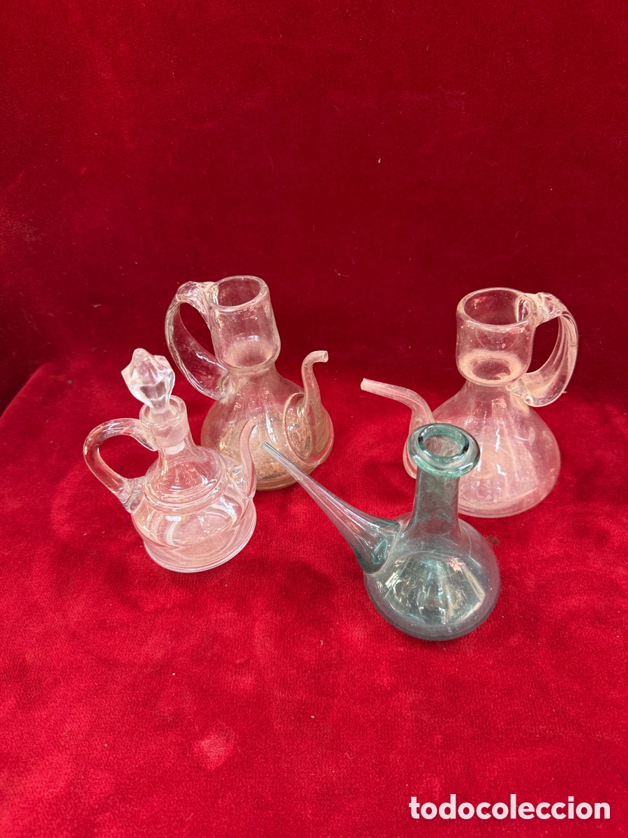 Antig&uuml;edades: Lote de cristal antiguo,aceiteras,vinagreras y porron
