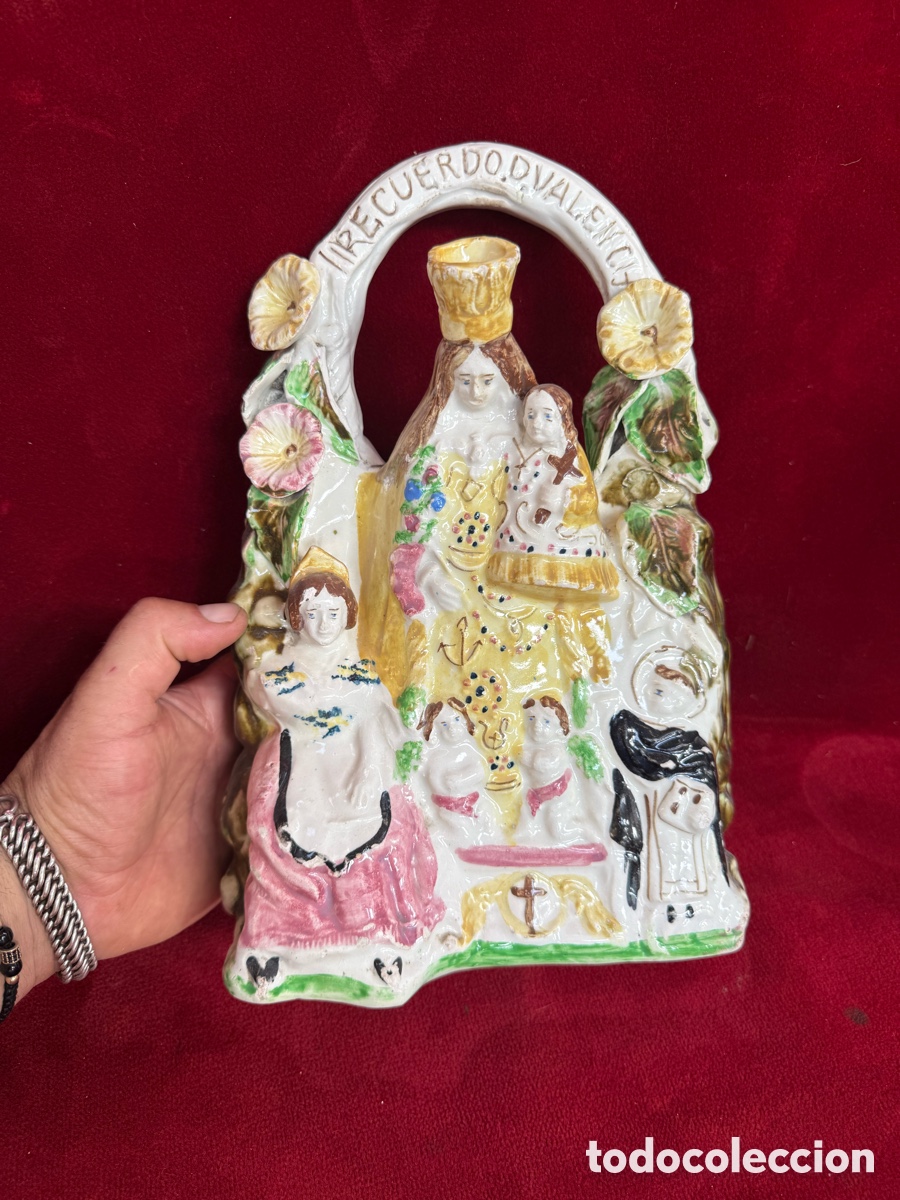 Antig&uuml;edades: Antiguo y precioso botijo de Manises!Virgen!