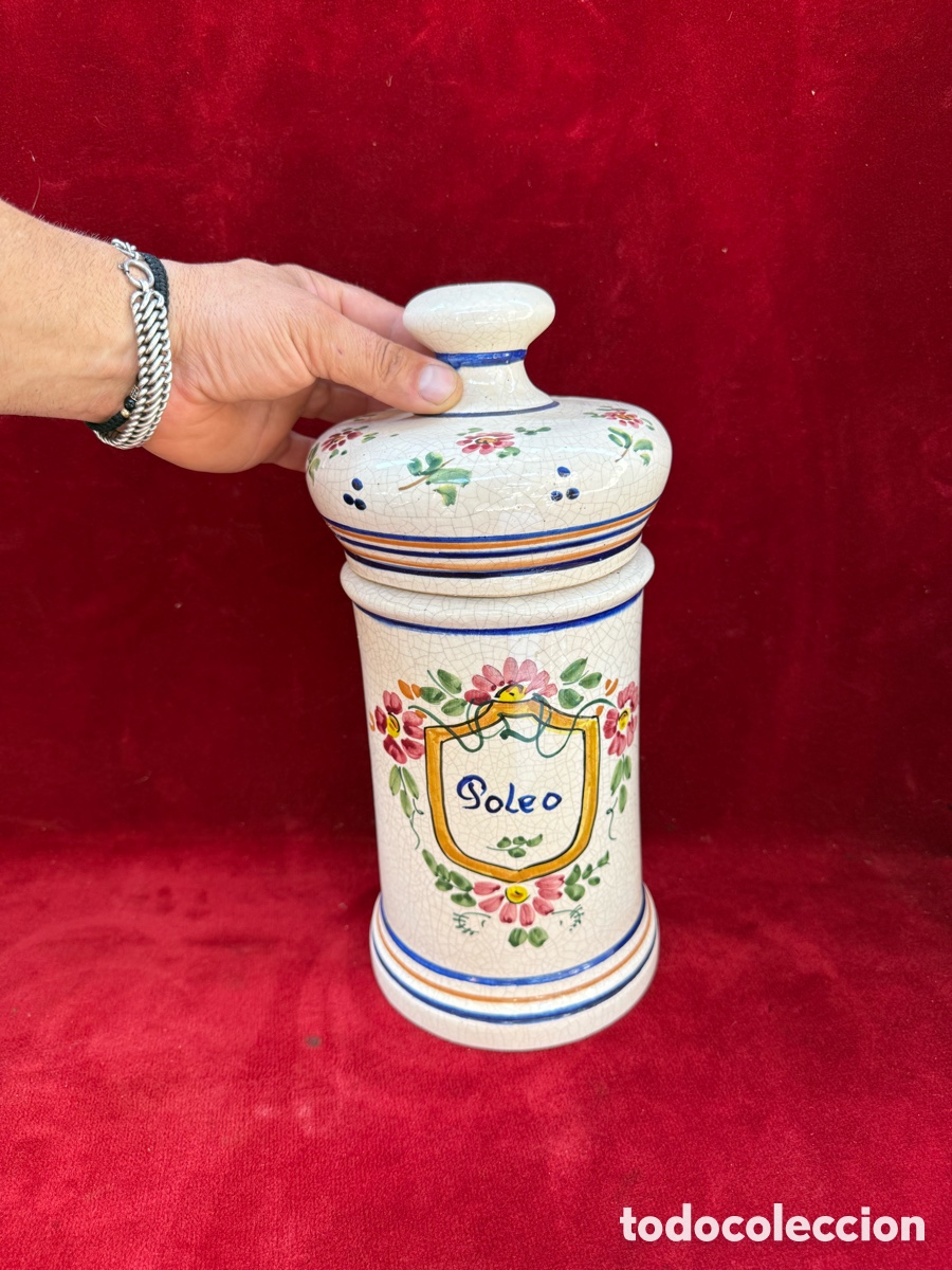Antig&uuml;edades: Antiguo bote de farmacia,Poleo,firmado Playa!