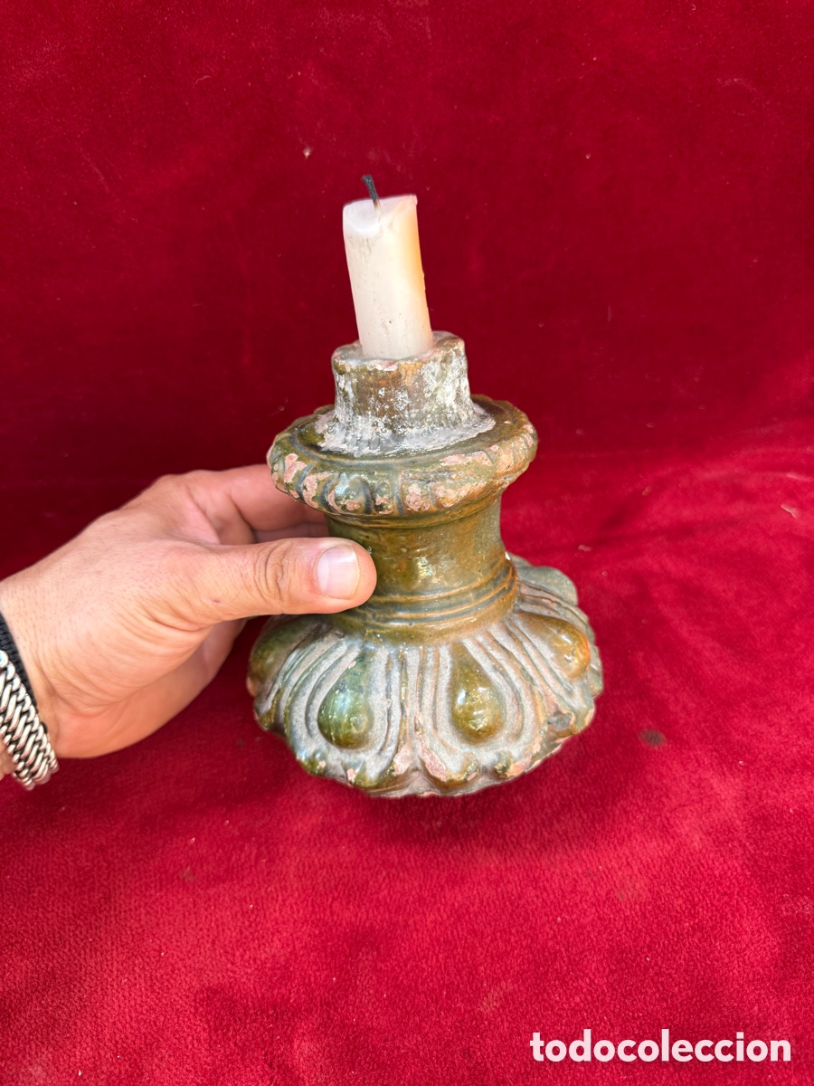 Antig&uuml;edades: Antiguo candelabro de ceramica vidriada!Siglo XVIII