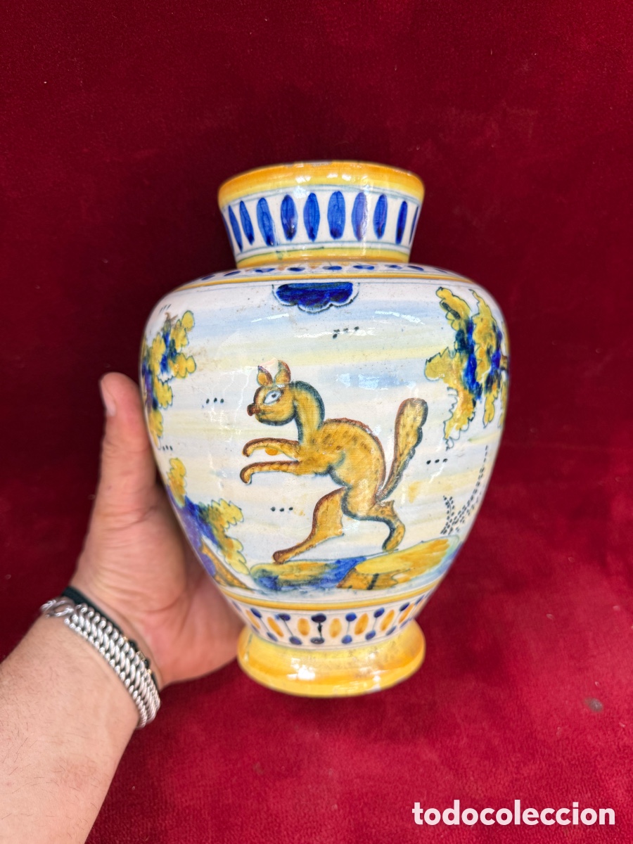 Antiquit&eacute;s: Antiguo y precioso jarron,ceramica de Talavera.Sig.XIX