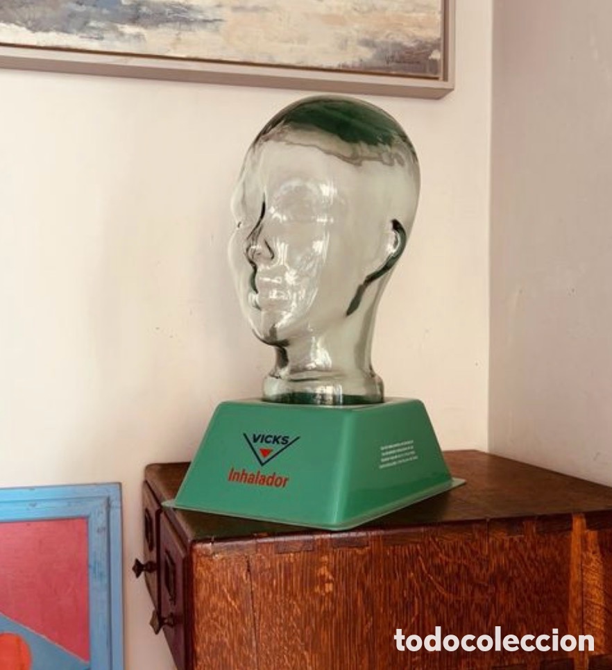 Antig&uuml;edades: Cabeza de Cristal Vicks Inhalador Original A&ntilde;os 60/70 - Expositor Publicitario Farmacia Vintage