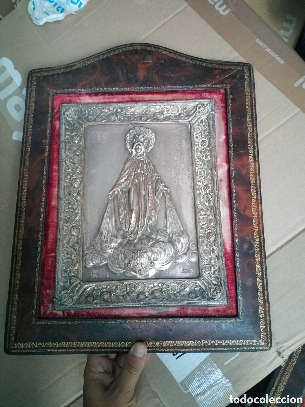 Antig&uuml;edades: Antiguo cuadro religioso siglo XIX. firmado AYM PATENT