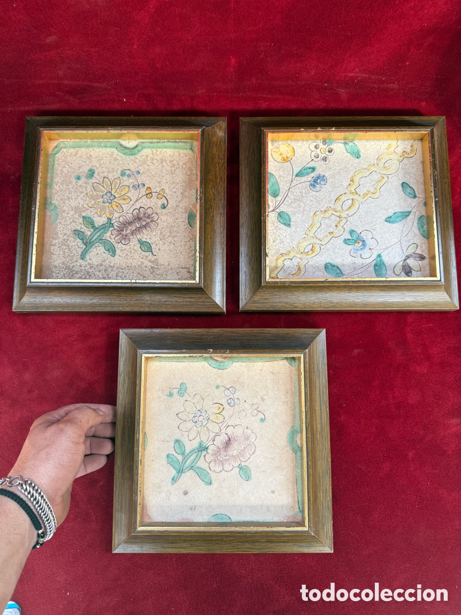 Antiquit&eacute;s: Lote de 3 baldosas Valencianas antiguas,Siglo XVIII