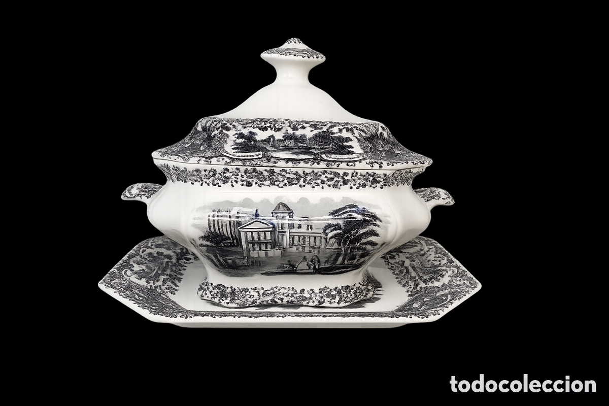 Antig&uuml;edades: Sopera en cer&aacute;mica esmaltada La Cartuja Pickman edici&oacute;n Oriebta negro 515 Pattern 1960&rsquo;s
