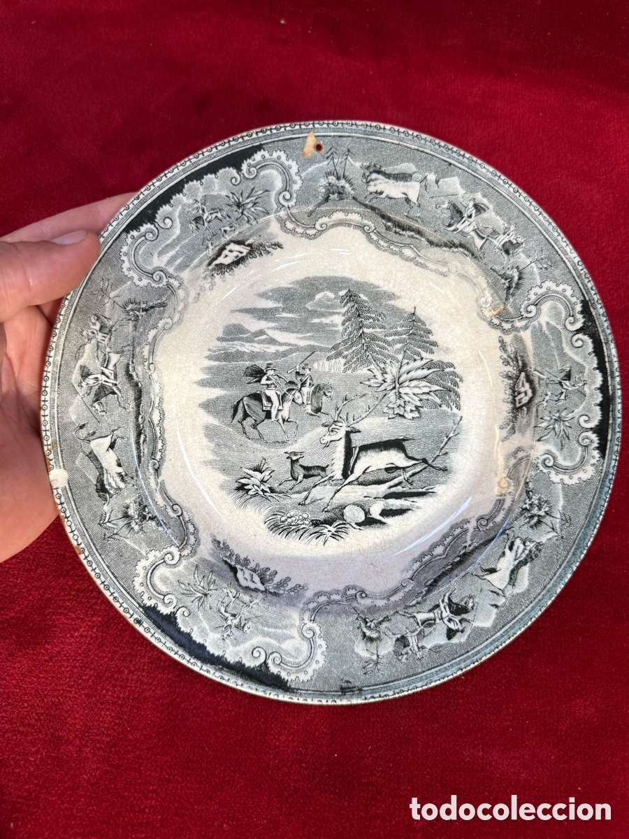 Oggetti Antichi: Antiguo plato loza,Fabrica de Cartagena,siglo XIX