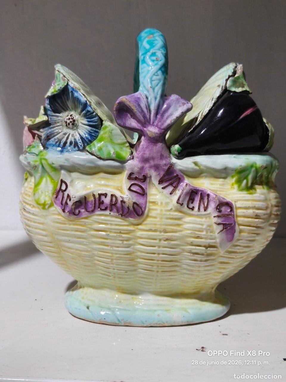 Antiquit&eacute;s: Cesto decorativo de ceramica - Recuerdo de Valencia - Manises