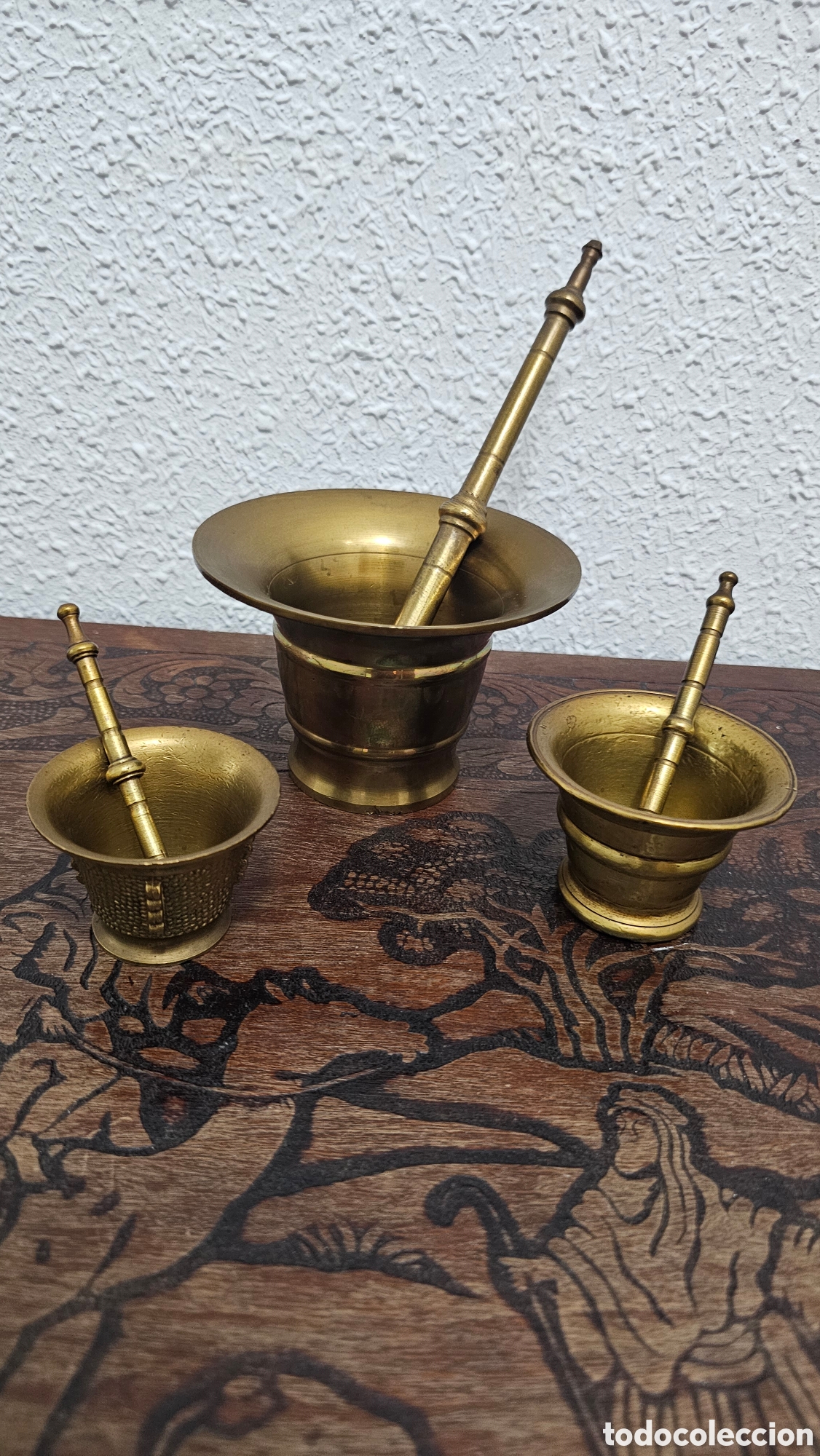 Antig&uuml;edades: Lote 3 Almireces Antiguos Bronce/ Lat&oacute;n