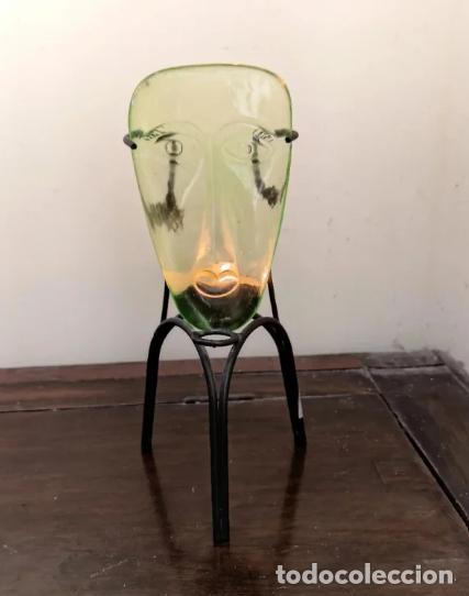 Antig&uuml;edades: Candelabro Verde y Transparente &middot; Vidrio y Metal