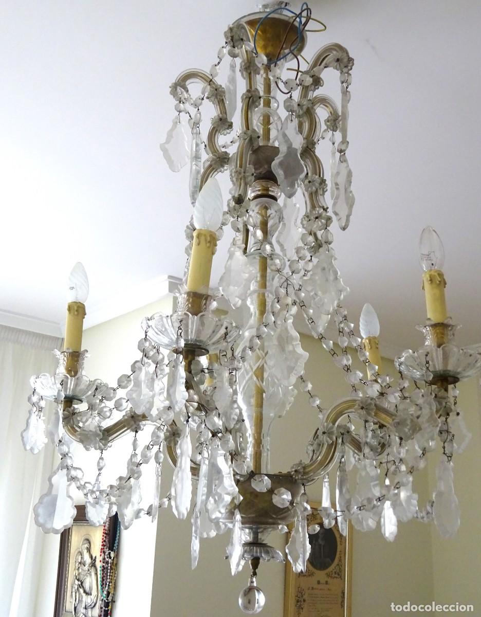 Antig&uuml;edades: ANTIGUA L&Aacute;MPARA ARA&Ntilde;A CRISTAL BRONCE, 5 BRAZOS CANAL CRISTAL ,BUEN ESTADO, 1950,S&Oacute;LO RECOGIDA MADRID