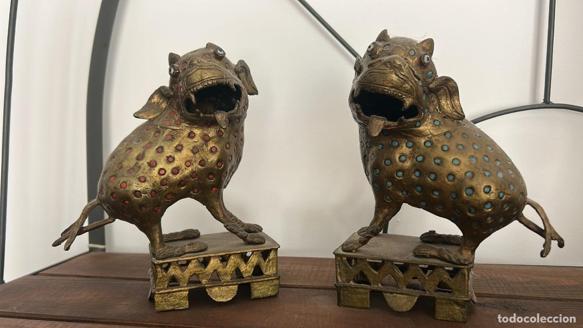 Antig&uuml;edades: LEONES FU PAREJA (O LEONES DE FO) CHINOS TAMBIEN CONOCIDOS COMO LEONES GUARDIANES DE LATON
