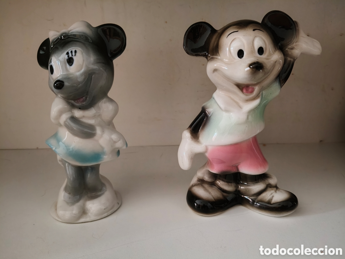 Antig&uuml;edades: Pareja figuras Mickey Mouse y Minnie Porcelana Walt Disney