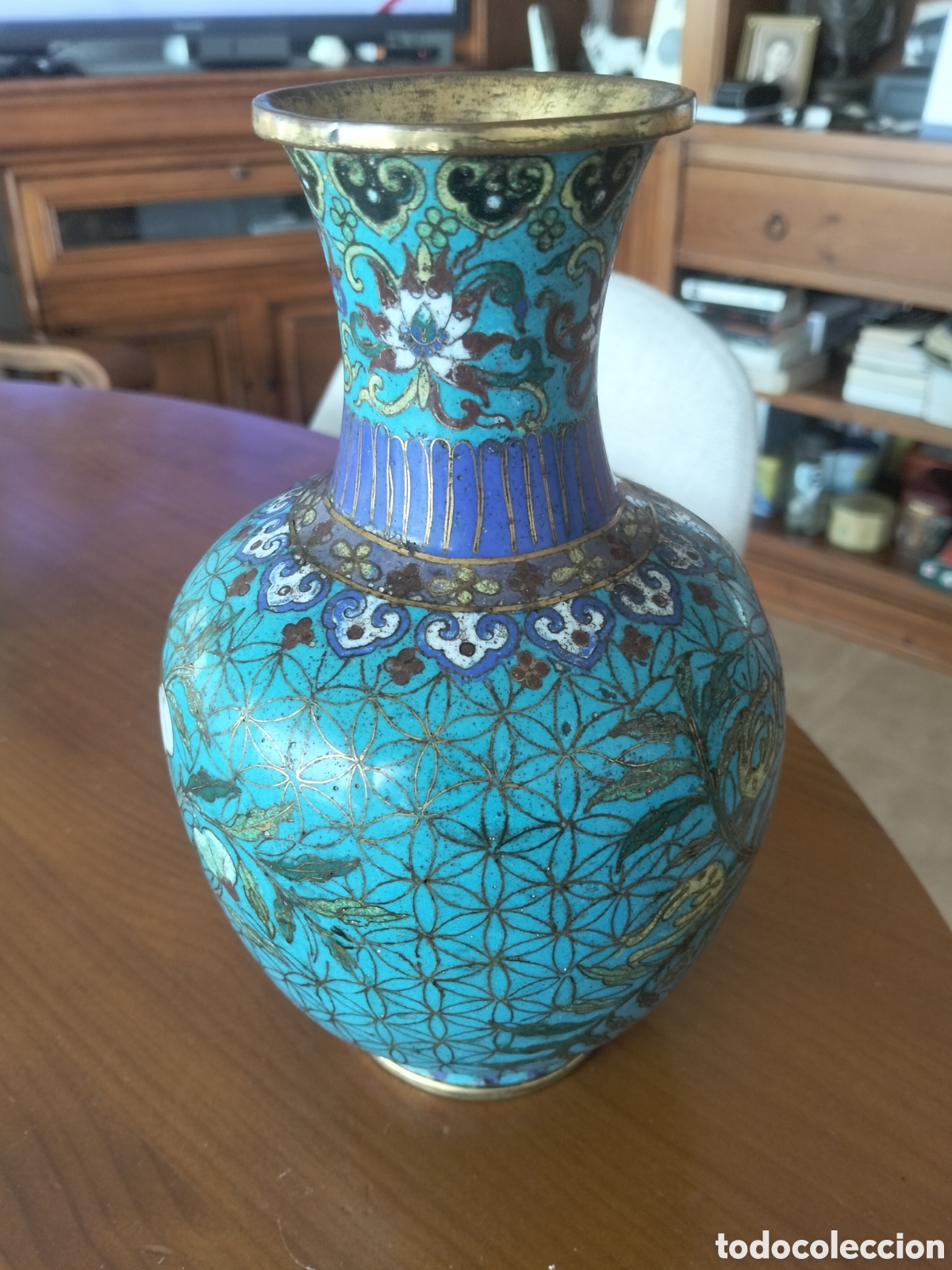 Antig&uuml;edades: Antiguo Jarr&oacute;n Chino Esmalte Cloisonn&eacute; 20 cm - Motivos Florales Principios XX